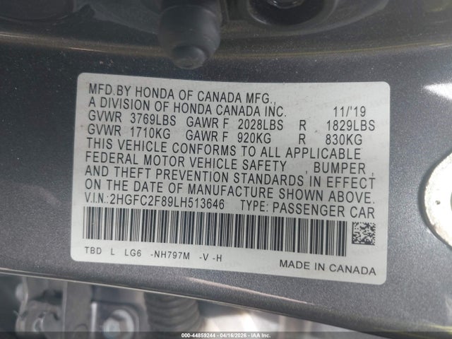 Aukcja sprzedaży 2020 Honda Civic Sport, vin: 2HGFC2F89LH513646, numer aukcji: 44859244