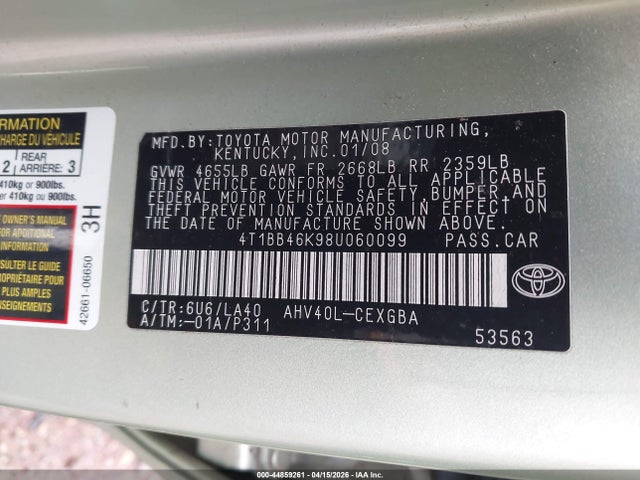 2008 TOYOTA CAMRY HYBRID 4T1BB46K98U060099 Photo 8