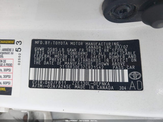 Продажа на аукционе авто 2007 Toyota Corolla Le, vin: 2T1BR30E37C821542, номер лота: 44859267