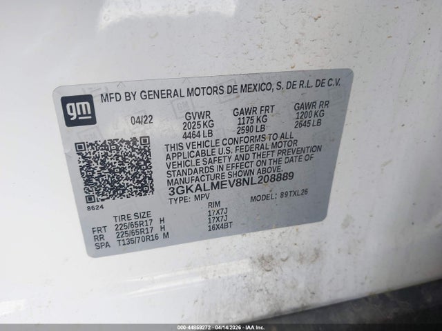 3GKALMEV8NL208889 GMC Terrain Fwd Sle
