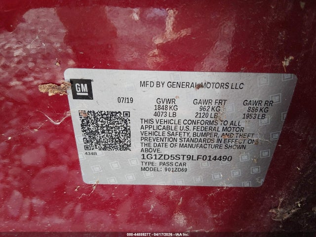 2020 Chevrolet Malibu Fwd Lt მანქანა იყიდება აუქციონზე, vin: 1G1ZD5ST9LF014490, აუქციონის ნომერი: 44859277