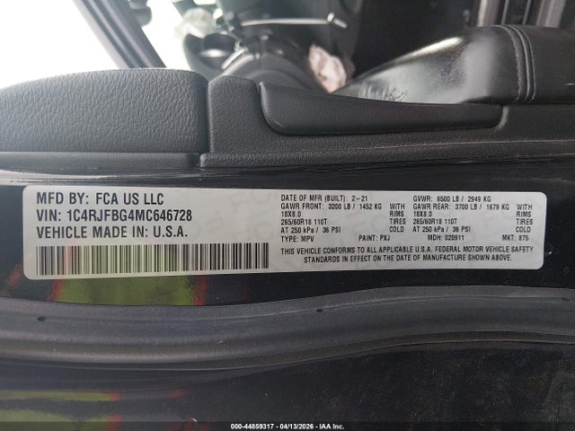 Продаж на аукціоні авто 2021 Jeep Grand Cherokee Limited 4x4, vin: 1C4RJFBG4MC646728, номер лоту: 44859317