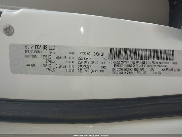 Продажа на аукционе авто 2015 Dodge Grand Caravan American Value Pkg, vin: 2C4RDGBG2FR749198, номер лота: 44859359