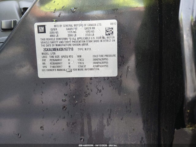 Продаж на аукціоні авто 2013 Gmc Terrain Sle-1, vin: 2GKALMEK4D6167718, номер лоту: 44859398