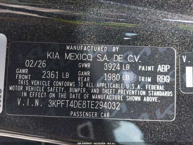 Продаж на аукціоні авто 2026 Kia K4 Lxs, vin: 3KPFT4DE8TE294032, номер лоту: 44859427