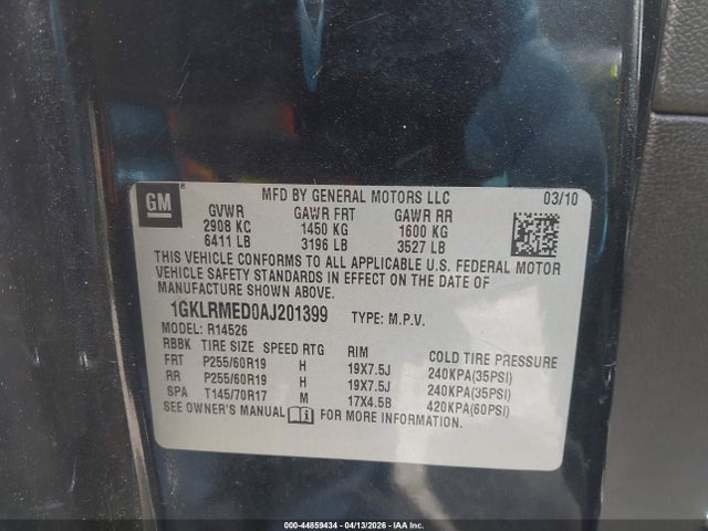 Продаж на аукціоні авто 2010 Gmc Acadia Slt-1, vin: 1GKLRMED0AJ201399, номер лоту: 44859434