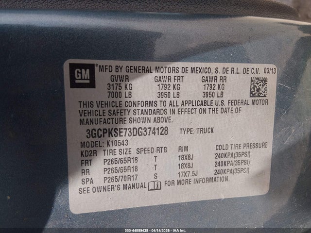 Aukcja sprzedaży 2013 Chevrolet Silverado 1500 Lt, vin: 3GCPKSE73DG374128, numer aukcji: 44859438