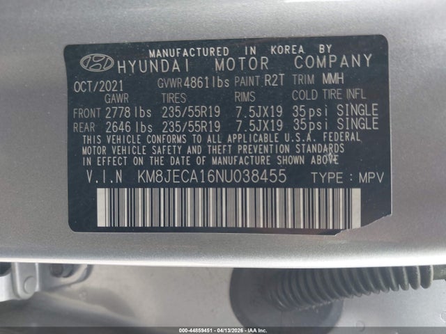 Aukcja sprzedaży 2022 Hyundai Tucson Hybrid Limited, vin: KM8JECA16NU038455, numer aukcji: 44859451
