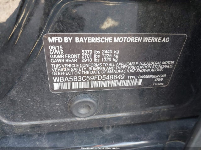 Aukcja sprzedaży 2015 Bmw 535i Xdrive, vin: WBA5B3C59FD548649, numer aukcji: 44859471