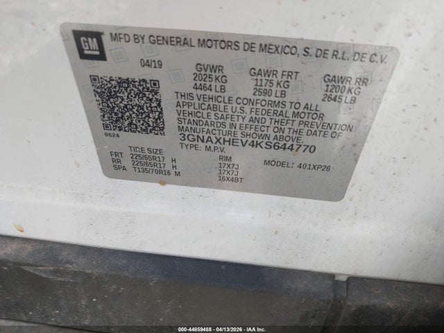 2019 Chevrolet Equinox Ls მანქანა იყიდება აუქციონზე, vin: 3GNAXHEV4KS644770, აუქციონის ნომერი: 44859488