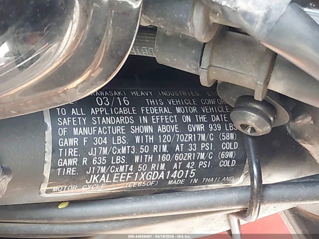 2016 Kawasaki Kle650 F/lt მანქანა იყიდება აუქციონზე, vin: JKALEEF1XGDA14015, აუქციონის ნომერი: 44859491