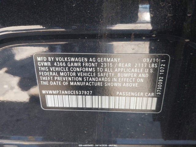 Продаж на аукціоні авто 2012 Volkswagen Cc Sport, vin: WVWMP7AN0CE537927, номер лоту: 44859493