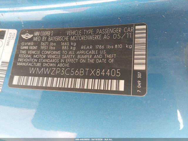 2011 MINI COOPER S WMWZP3C56BTX84405 Photo 8