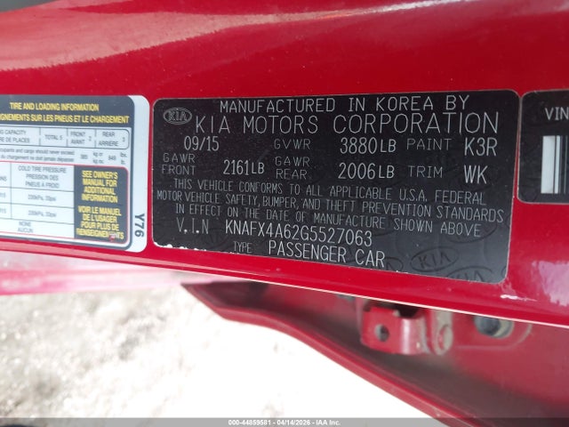 Aukcja sprzedaży 2016 Kia Forte Lx, vin: KNAFX4A62G5527063, numer aukcji: 44859581