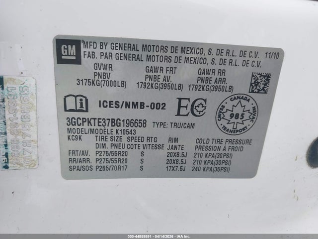 2011 Chevrolet Silverado 1500 Ltz მანქანა იყიდება აუქციონზე, vin: 3GCPKTE37BG196658, აუქციონის ნომერი: 44859591