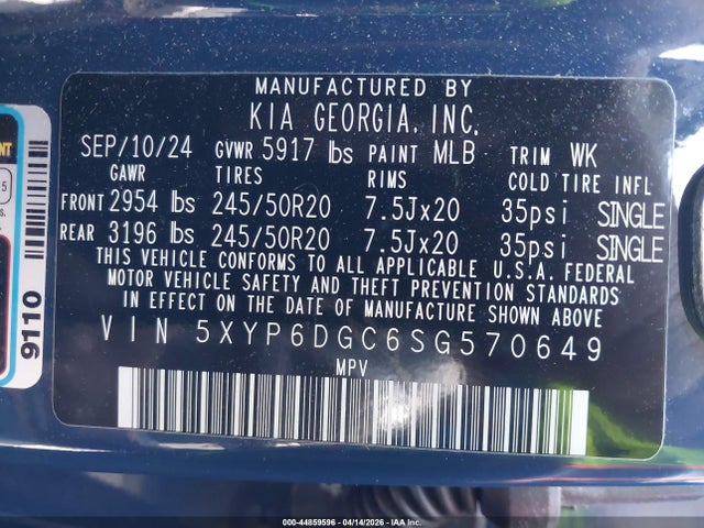 Продаж на аукціоні авто 2025 Kia Telluride S, vin: 5XYP6DGC6SG570649, номер лоту: 44859596