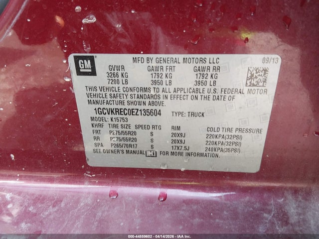 Aukcja sprzedaży 2014 Chevrolet Silverado 1500 1lt, vin: 1GCVKREC0EZ135604, numer aukcji: 44859602