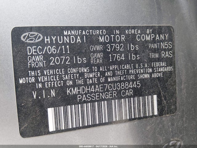 Продаж на аукціоні авто 2012 Hyundai Elantra Limited (ulsan Plant), vin: KMHDH4AE7CU388445, номер лоту: 44859617