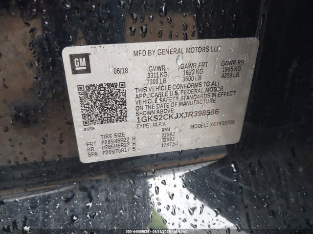 44859629 :رقم المزاد ، 1GKS2CKJXJR398586 vin ، 2018 Gmc Yukon Denali مزاد بيع