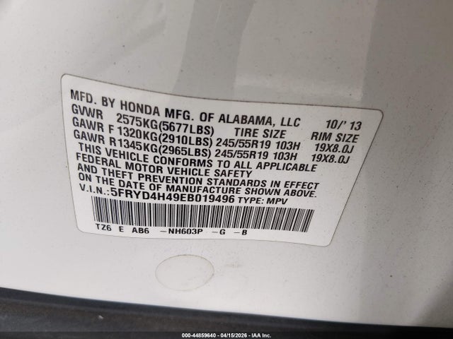 Продажа на аукционе авто 2014 Acura Mdx Technology Package, vin: 5FRYD4H49EB019496, номер лота: 44859640