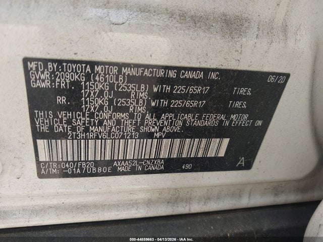 2T3H1RFV6LC071213 Toyota RAV4 LE
