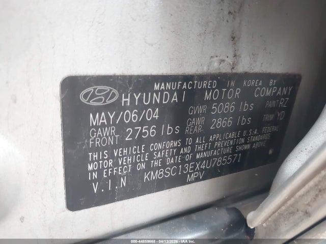 Aukcja sprzedaży 2004 Hyundai Santa Fe Gls/lx, vin: KM8SC13EX4U785571, numer aukcji: 44859668