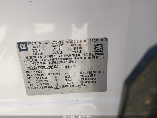 2018 Gmc Terrain Slt მანქანა იყიდება აუქციონზე, vin: 3GKALPEV8JL205437, აუქციონის ნომერი: 44859685