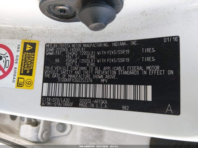 5TDDKRFH3GS252376 Toyota Highlander Limited Platinum V6
