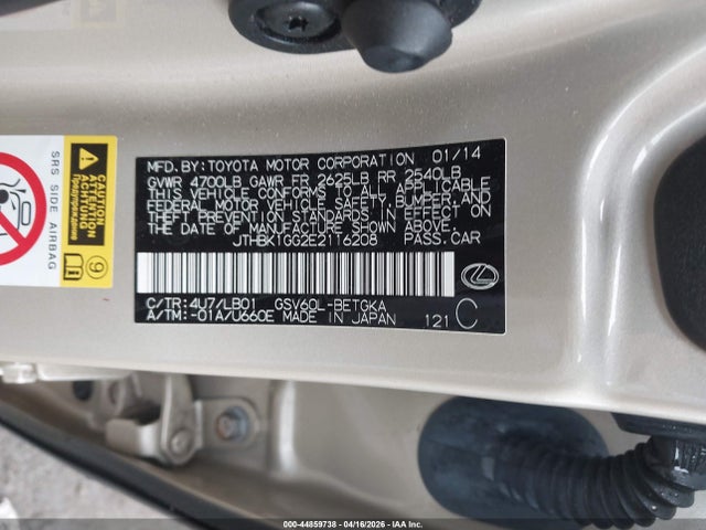 44859738 :رقم المزاد ، JTHBK1GG2E2116208 vin ، 2014 Lexus Es 350 مزاد بيع