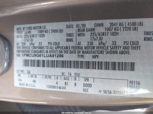 Ford ESCAPE SE 2020 1FMCU9G61LUA91286 Image 9