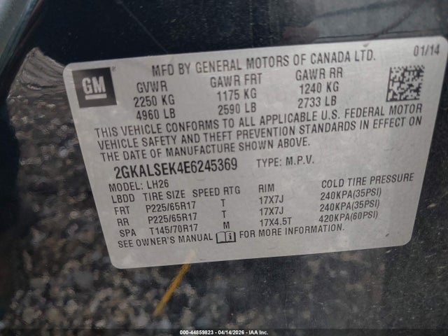 Aukcja sprzedaży 2014 Gmc Terrain Slt-1, vin: 2GKALSEK4E6245369, numer aukcji: 44859823