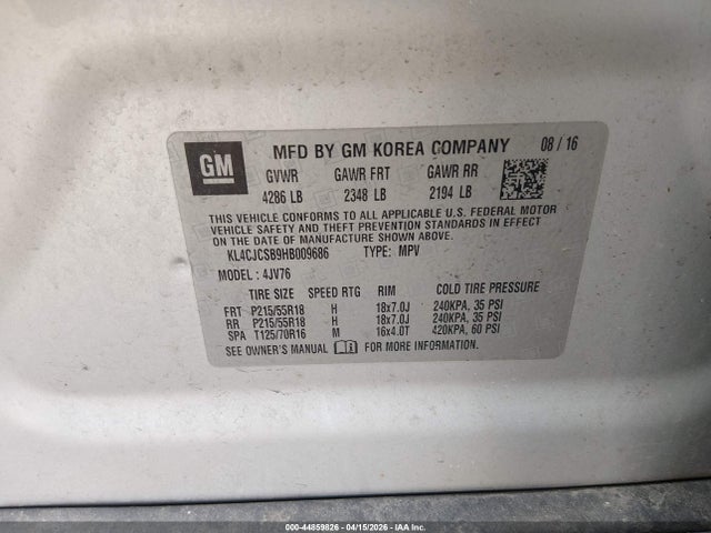 Продажа на аукционе авто 2017 Buick Encore Essence, vin: KL4CJCSB9HB009686, номер лота: 44859826