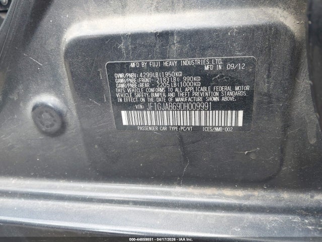 Aukcja sprzedaży 2013 Subaru Impreza 2.0i Premium, vin: JF1GJAB69DH009991, numer aukcji: 44859851