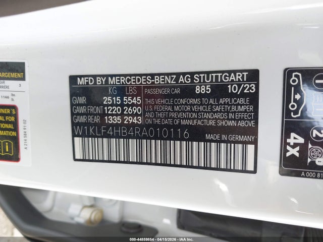 44859854 :رقم المزاد ، W1KLF4HB4RA010116 vin ، 2024 Mercedes-benz E 350 مزاد بيع