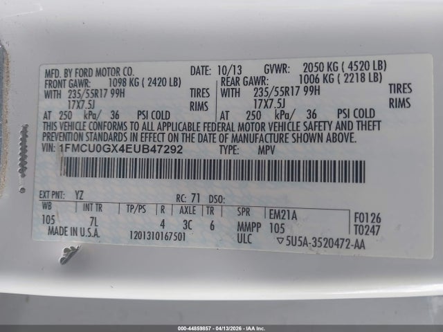 1FMCU0GX4EUB47292 Ford ESCAPE SE