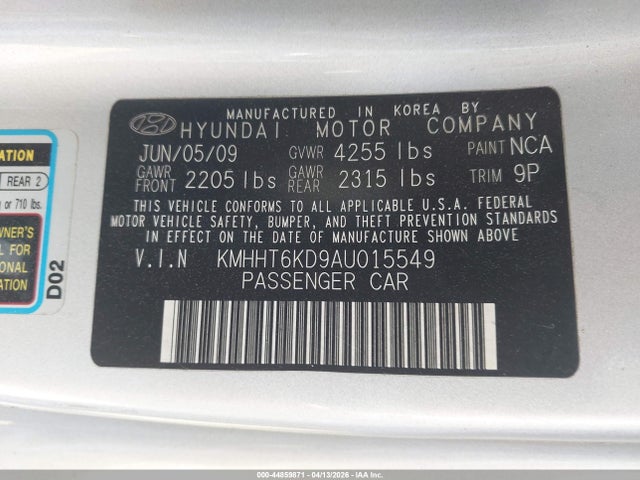 Aukcja sprzedaży 2010 Hyundai Genesis 2.0t, vin: KMHHT6KD9AU015549, numer aukcji: 44859871