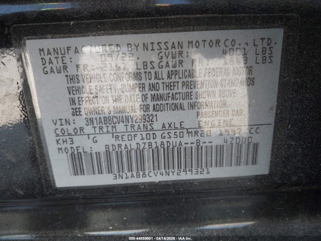 Aukcja sprzedaży 2022 Nissan Sentra Sv Xtronic Cvt, vin: 3N1AB8CV4NY299321, numer aukcji: 44859901
