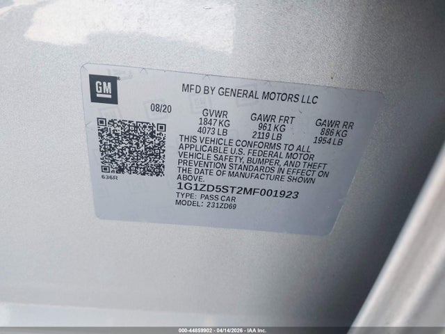 2021 Chevrolet Malibu Fwd Lt მანქანა იყიდება აუქციონზე, vin: 1G1ZD5ST2MF001923, აუქციონის ნომერი: 44859902