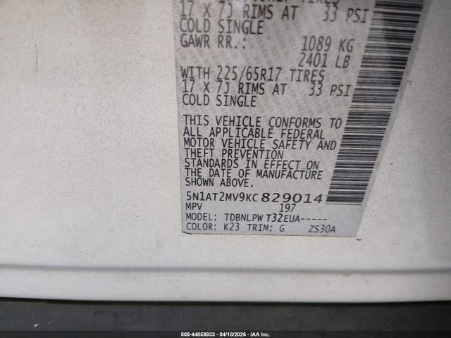 Aukcja sprzedaży 2019 Nissan Rogue S, vin: 5N1AT2MV9KC829014, numer aukcji: 44859933