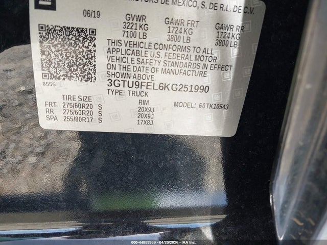 Aukcja sprzedaży 2019 Gmc Sierra 1500 Denali, vin: 3GTU9FEL6KG251990, numer aukcji: 44859939