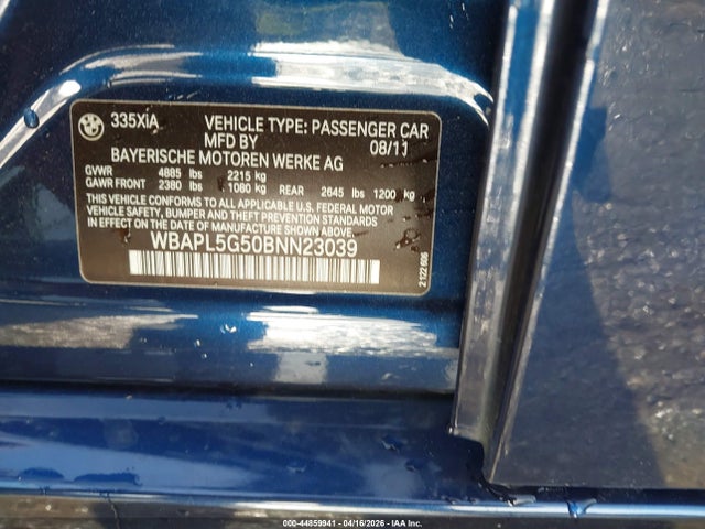 Продажа на аукционе авто 2011 Bmw 335i Xdrive, vin: WBAPL5G50BNN23039, номер лота: 44859941