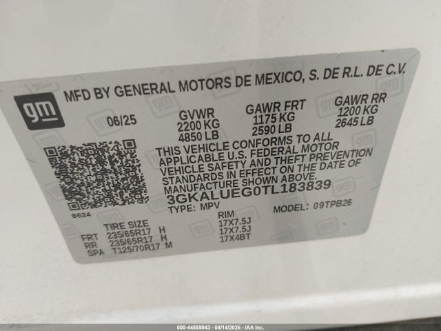 44859943 :رقم المزاد ، 3GKALUEG0TL183839 vin ، 2026 Gmc Terrain Awd Elevation مزاد بيع