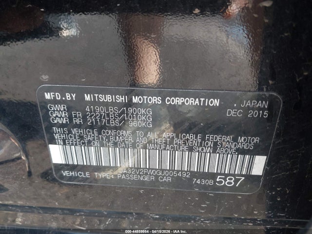 Продажа на аукционе авто 2016 Mitsubishi Lancer Se, vin: JA32V2FW0GU005492, номер лота: 44859954