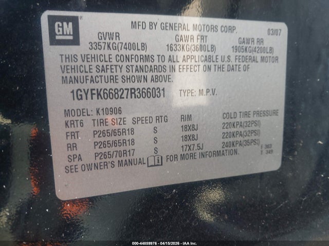 2007 CADILLAC ESCALADE ESV 1GYFK66827R366031 Photo 8