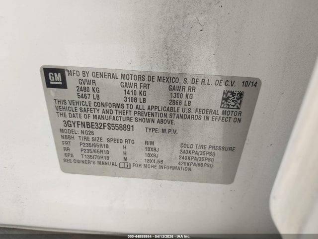 Продажа на аукционе авто 2015 Cadillac Srx Luxury Collection, vin: 3GYFNBE32FS558891, номер лота: 44859984