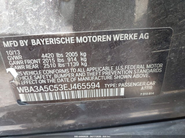 2014 Bmw 328i მანქანა იყიდება აუქციონზე, vin: WBA3A5C53EJ465594, აუქციონის ნომერი: 44860029
