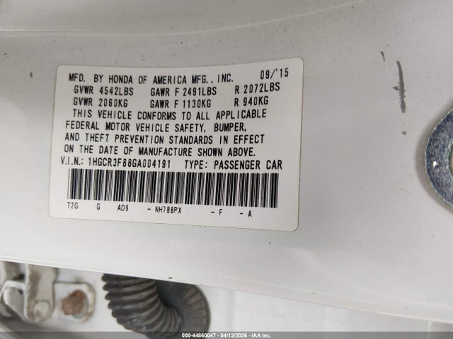 44860047 :رقم المزاد ، 1HGCR3F88GA004191 vin ، 2016 Honda Accord Ex-l V-6 مزاد بيع