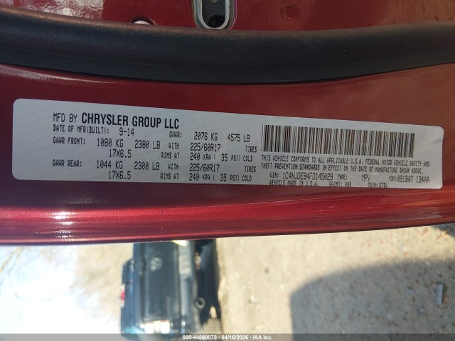 2015 Jeep Compass Latitude მანქანა იყიდება აუქციონზე, vin: 1C4NJDEB4FD145029, აუქციონის ნომერი: 44860073