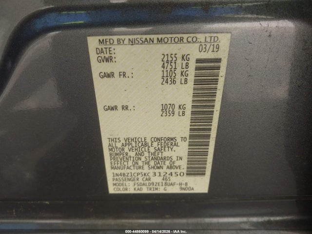 1N4BZ1CP5KC312450 Nissan Leaf Sv Plus