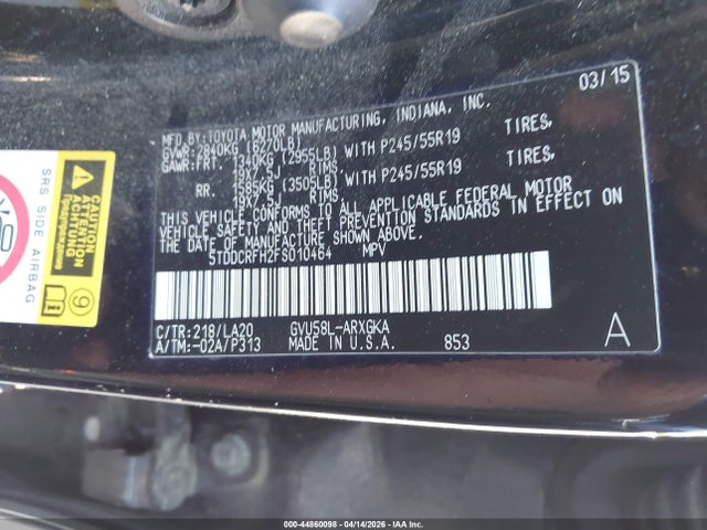 Продажа на аукционе авто 2015 Toyota Highlander Hybrid Limited, vin: 5TDDCRFH2FS010464, номер лота: 44860098